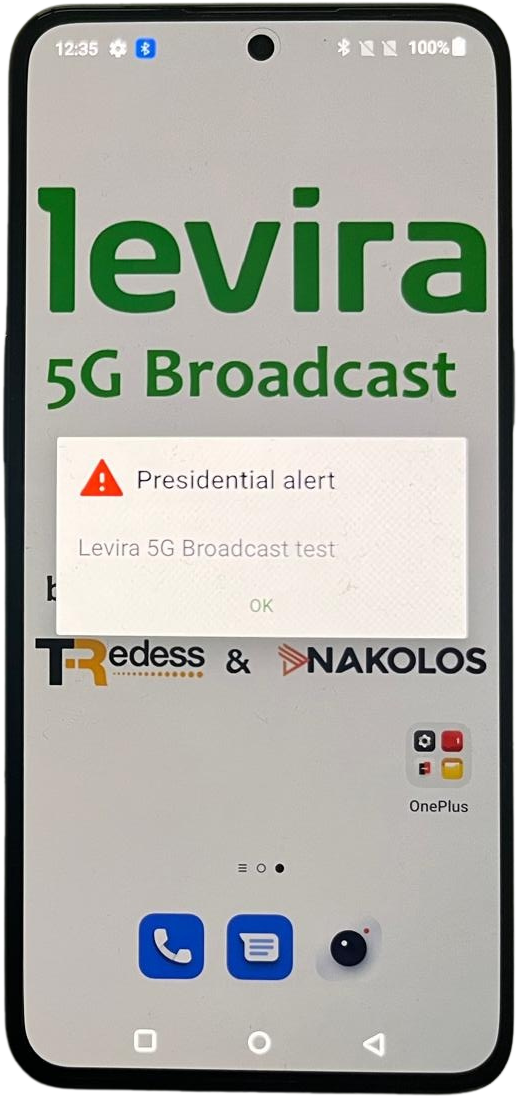Testtelefon, millel on 5G Broadcast ohuteavitus